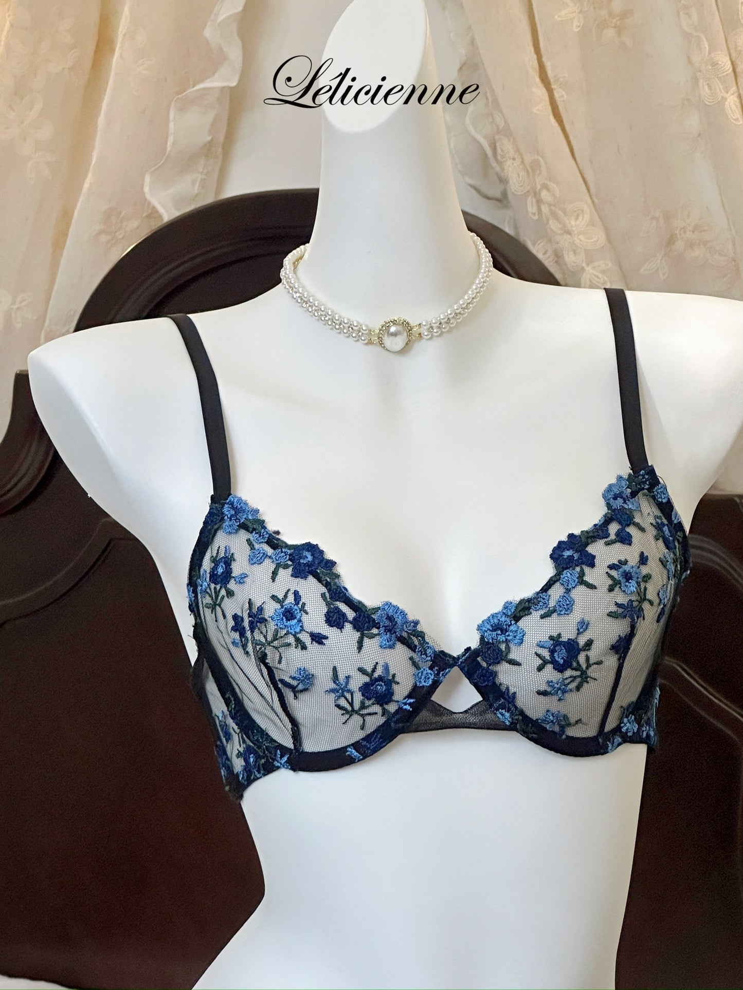 Rosette Bra Set Black/Blue