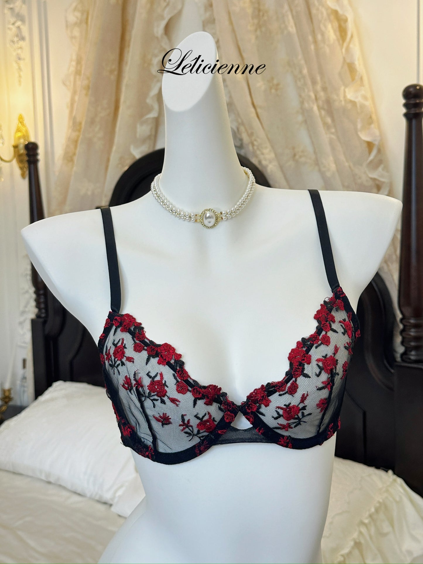 Rosette Bra Set Black/Red