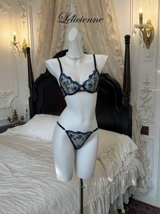 Rosette Bra Set Black/Blue