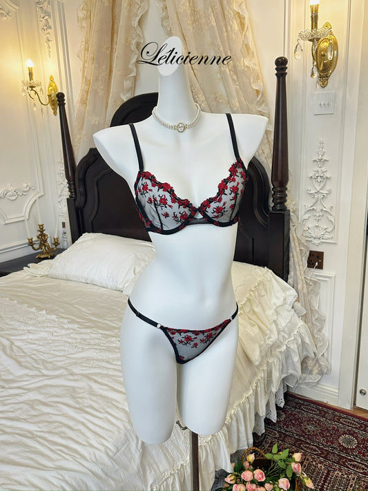 Rosette Bra Set Black/Red