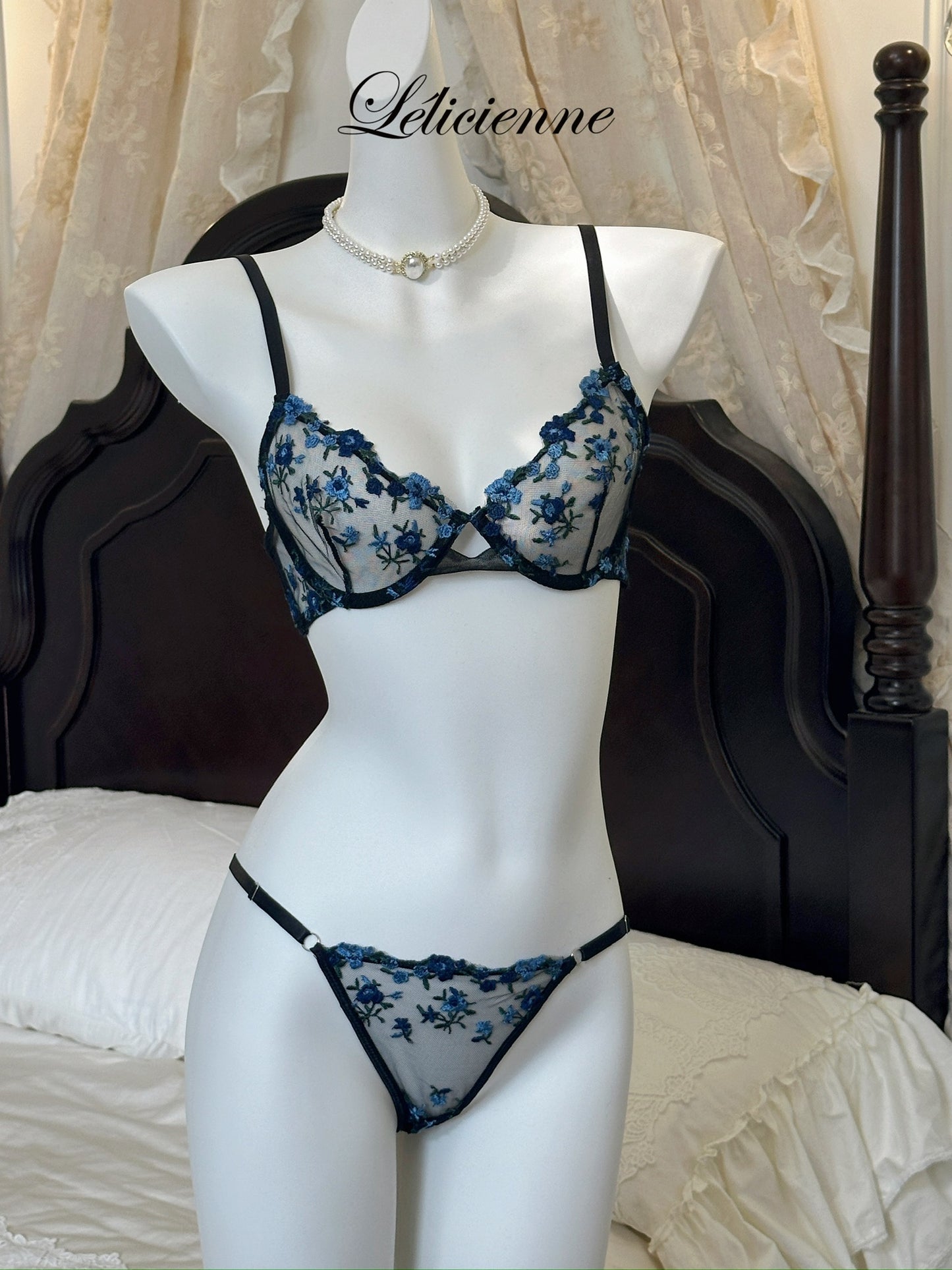 Rosette Bra Set Black/Blue